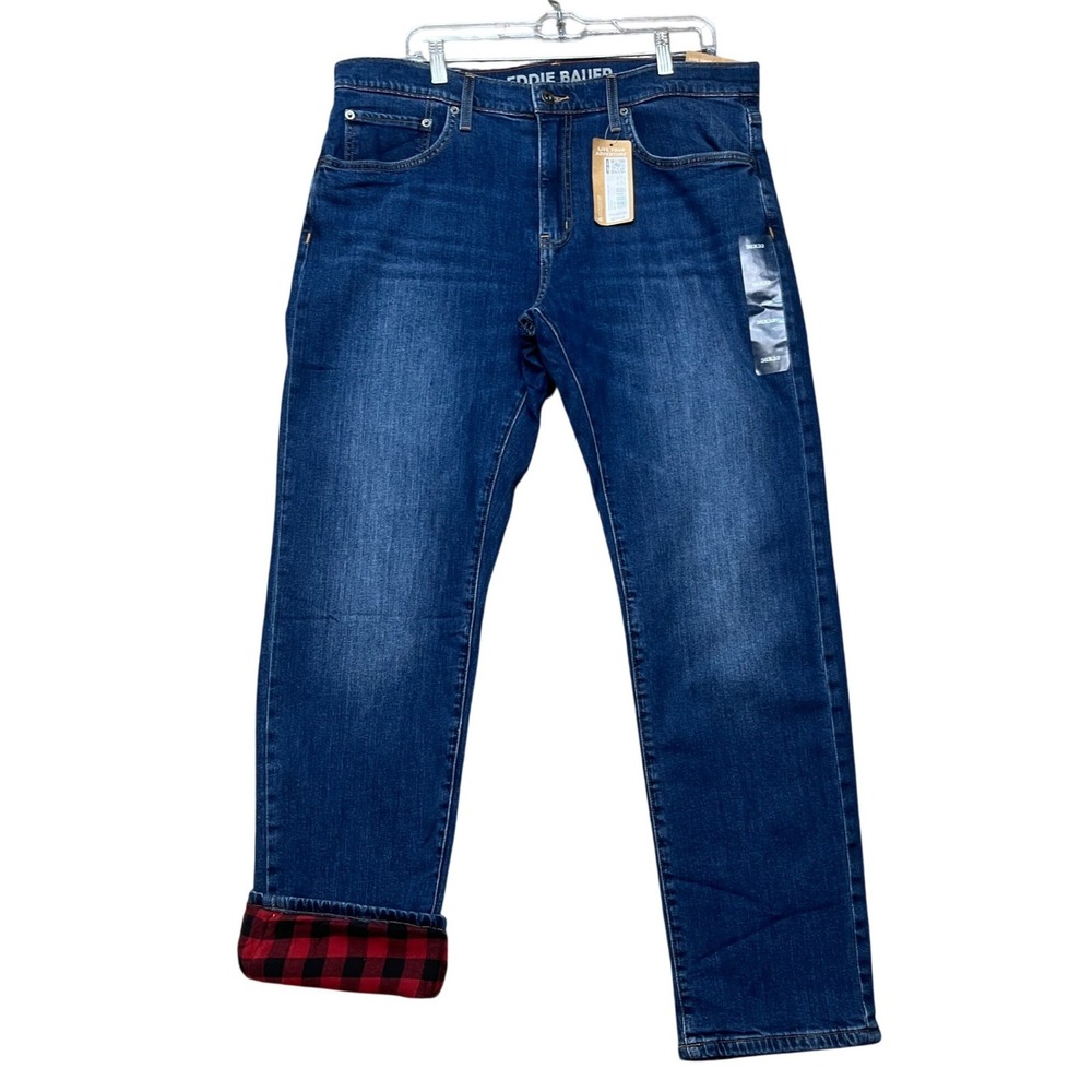 Eddie Bauer Mr. Eddie's Flex Flannel Lined Jeans Mens 36x32 Blue Buffalo Plaid